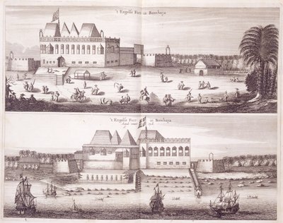 مناظر أمامية وجانبية للقلعة الإنجليزية في بومباي ، 1672 بواسطة المدرسة الهولندية