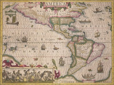 خريطة أمريكا ، من أطلس ميركاتور ، حانة. بقلم جودوكس هونديوس (1563-1612) ، أمستردام ، 1606 بواسطة المدرسة الهولندية