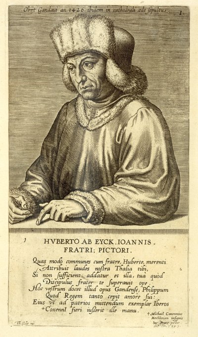 صورة لهوبرت فان إيك (1366-1426) اللوحة 1 من سلسلة من صور الفنانين ، نقشها تيودور جالي (1571-1633) بواسطة المدرسة الهولندية