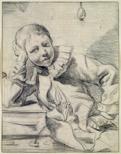 تلميذ في مكتبه ، c. 1630-45 (طباشير على ورق) بواسطة المدرسة الهولندية