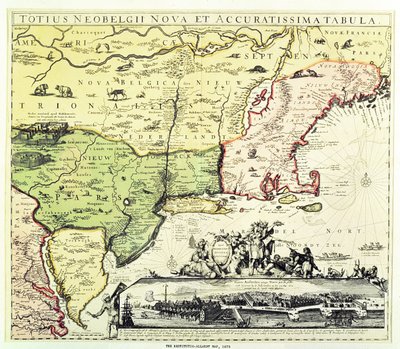 خريطة Restitutio-Allardt في نيو أمستردام ، محفورة وحانة. بواسطة Carolus Allardt ، 1673 (نقش النحاس) بواسطة المدرسة الهولندية