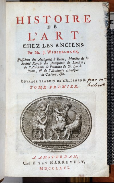 صفحة عنوان Histoire de lArt Chez les Anciens بقلم يوهان يواكيم وينكلمان (1717-68) ، نشرت أمستردام ، 1766 بواسطة المدرسة الهولندية