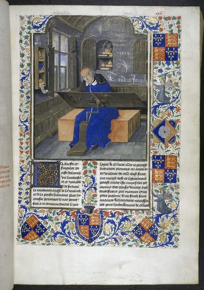 مترجم في العمل ، من تذكارات وقائع وأقوال (أو Les Faits et les Dits des Romains) ، Royal 18 E III ، f.24 بواسطة المدرسة الهولندية