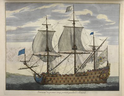سفينة من المرتبة الأولى تحمل الأميرال باويلون ، من "De Fransche Neptunus و Atlas Maritime and Suite du Neptune François" ، بقلم تشارلز بيني وبيتر مورتييه (نقش ملون) بواسطة المدرسة الهولندية
