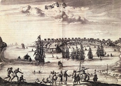 منظر لميناء ومدينة جالي ، نُشر في أمستردام 1676 بواسطة المدرسة الهولندية