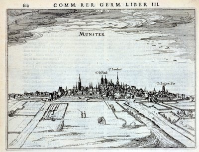 منظر لبلدة مونستر ، من Rerum Germanicarum ، بقلم P. Bertin ، أمستردام 1616 بواسطة المدرسة الهولندية