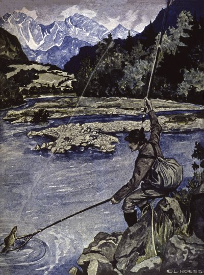 صيد السمك في النهر، حوالي عام 1900 (رسم توضيحي) بواسطة الحوس