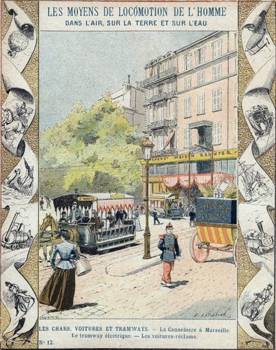 La Canebiere في مرسيليا - الترام الكهربائي - استعادة السيارات - رسم إيضاحي لـ E Letellier - حماية دفتر الملاحظات التاريخي ، نهاية القرن التاسع عشر بواسطة إي ليتيلييه