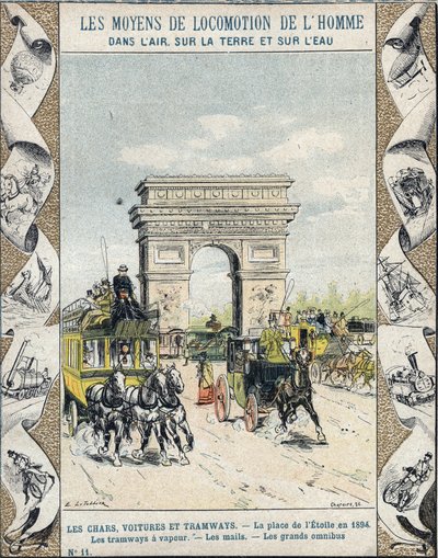 Place de l'Etoile في باريس عام 1894 - الترام البخاري - البريد - الحافلات الكبيرة - رسم إيضاحي لـ E Letellier - دفتر ملاحظات Protege التاريخي ، أواخر القرن التاسع عشر بواسطة إي ليتيلييه