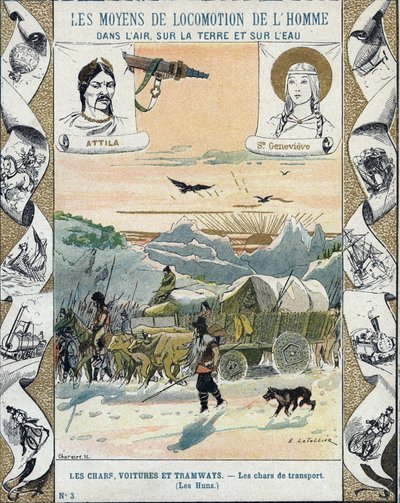 صهاريج النقل - Huns of Attila (حوالي 395-453) - الغزوات البربرية - رسم إيضاحي لـ E Letellier - يحمي دفتر الملاحظات التاريخي ، أواخر القرن التاسع عشر - بواسطة إي ليتيلييه