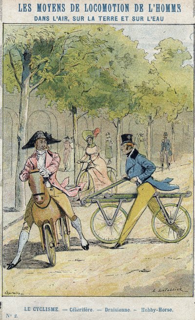 Velocipedes - celerifere الإنجليزية - Draisienne ، سلف الدراجة - من غلاف واقي للكتب المدرسية ، أواخر القرن التاسع عشر - رسم إيضاحي لـ E Letellier - Celerifere - Draisienne - Hobby-Horse (Nobby Horse) - حماية تاريخ دفتر الملاحظات ، زعنفة 19t بواسطة إي ليتيلييه