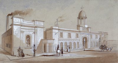 منظر لمعمل تقطير Grimble and Booth في شارع ألباني ، سانت بانكراس ، لندن ، c1830 بواسطة إي نويس