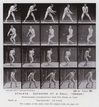 The Human Figure in Motion: Athlete, catching at a ball, "error" (b/w photo) بواسطة ايدويرد مويبريدج