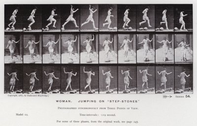 The Human Figure in Motion: Woman, jumping on "step-stones" (b/w photo) بواسطة ايدويرد مويبريدج