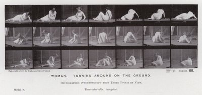 The Human Figure in Motion: Woman, turning around on the ground (b/w photo) بواسطة ايدويرد مويبريدج
