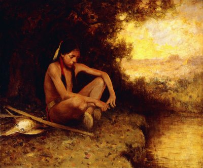 Young Hunter by a Stream (زيت على قماش) بواسطة Eanger ايرفينج Couse