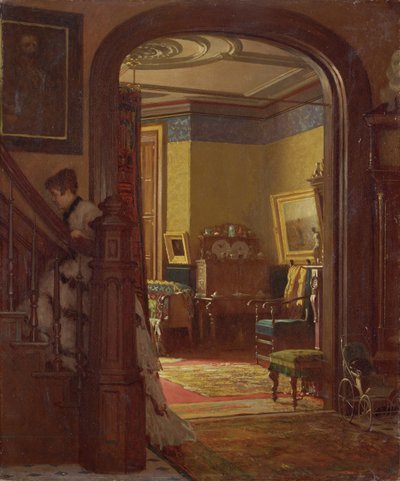 ليس في المنزل ، c.1873 (زيت على ورق مقوى) بواسطة ايستمان جونسون
