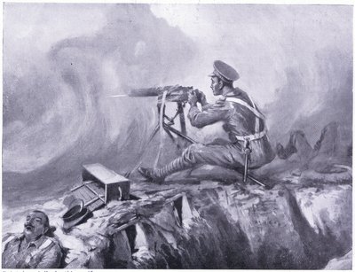 يموت لين الخاص من التسمم بالغاز ، ويخدم مدفع رشاش ويتفوق على هجوم ألماني. Ypres أبريل 1915 بواسطة إدغار ألفريد هولواي