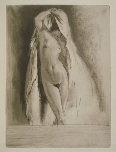 امرأة ملفوفة بملاءة، رسم توضيحي لـ "ميتسو" بقلم سيدوني غابرييل كوليت (1873-1954) نُشر عام 1930 (النقش والنقطة الجافة) بواسطة إدغار شاهين