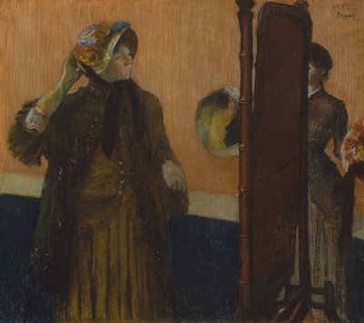 في Milliners ، 1882 (الباستيل على ورق نسج رمادي شاحب موصول على انسداد الحرير) بواسطة إدغار ديغا