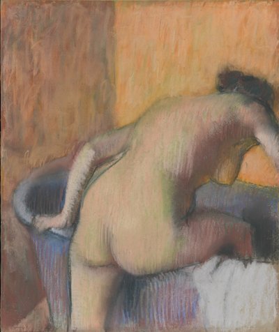 باثر يخطو إلى حوض ، c.1890 (باستيل وفحم على ورق أزرق مثبت على لوح خلفي) بواسطة Edgar Degas