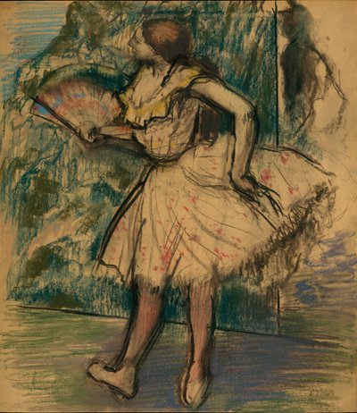 راقصة مع مروحة ، c.1890-95 (باستيل وفحم على ورق تتبع منسوج بلون برتقالي) بواسطة إدغار ديغا