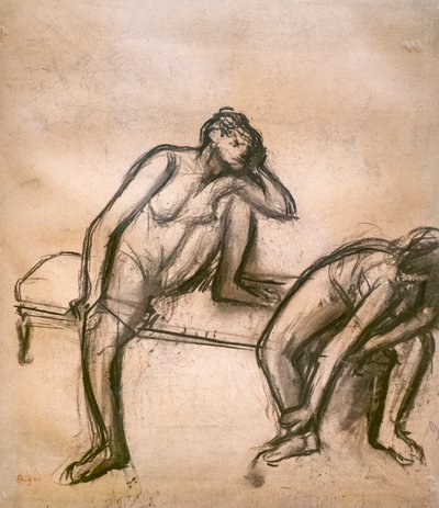 Dancers at rest. Around 1900. Charcoal on paper glues on cardboard. بواسطة إدغار ديغا