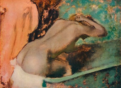 امرأة جالسة على حافة حوض الاستحمام وتدمج رقبتها ، c1880 ، 1936 بواسطة إدغار ديغا