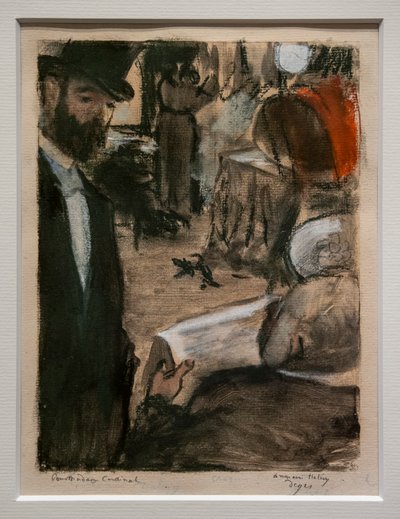 لودوفيتش هاليفي يجد مدام كاردينال في غرفة تبديل الملابس. حوالي 1876-1877. باستيل وقلم رصاص على مونوتايب. بواسطة إدغار ديغا