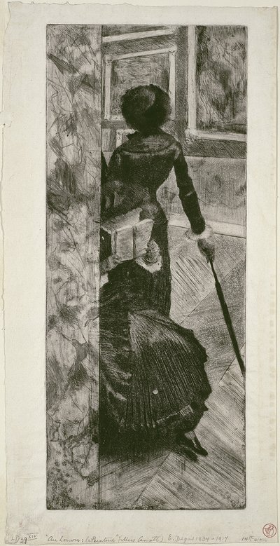 ماري كاسات في معرض اللوحات في متحف اللوفر ، 1879-1880 بواسطة إدغار ديغا