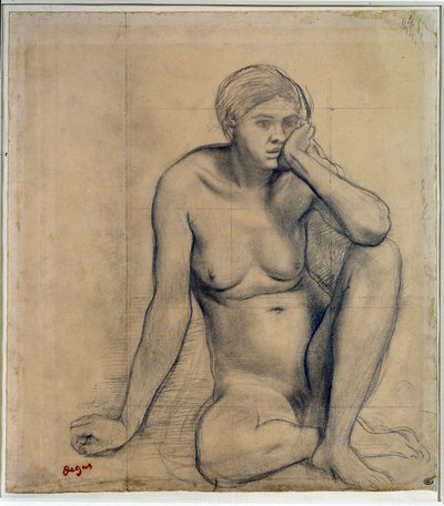 امرأة عارية تجلس دراسة عن "المشهد الحركي في العصور الوسطى" رسم إدغار ديغا (1834-1917) خافت. 0،27 x 0،31 م باريس. متحف اللوفر بواسطة إدغار ديغا