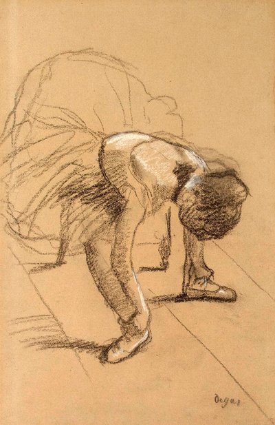 راقصة جالسة تضفي حذائها ، c1876. بواسطة إدغار ديغا