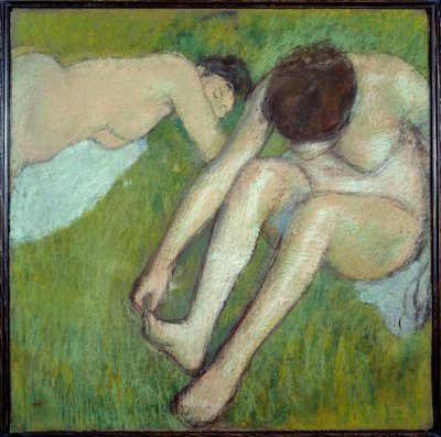 Two bathers on Pastel grass on brown paper by Edgar Degas (1834-1917) 1890 Sun. 0,7x0,7 m Paris, Musee d