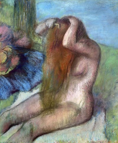 امرأة تفعل شعرها ، c959 (باستيل) بواسطة Edgar Degas
