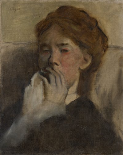 امرأة شابة بيدها على فمها ، كاليفورنيا. 1875. بواسطة إدغار ديغا