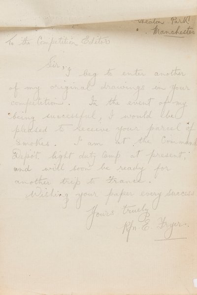 رسالة إلى محرر مسابقة الصحف ، 1917 بواسطة إدغار فراير