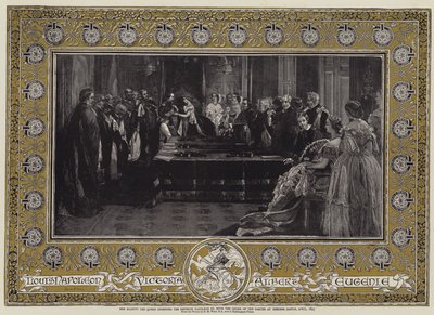 جلالة الملكة تستثمر الإمبراطور نابليون الثالث مع وسام الرباط في قلعة وندسور ، أبريل 1855 بواسطة إدغار ملفيل وارد