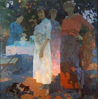 الإفطار في الحديقة ، إدجاردو كورسيو (1881-1923) ، زيت على قماش ، 82 × 82 سم. إيطاليا ، القرن العشرين. بواسطة إدجاردو كورسيو