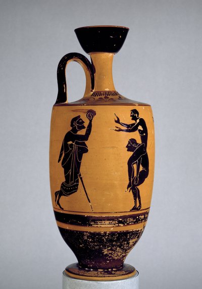 العلية lekythos ذات الشكل الأسود مزينة برجل عجوز يرمي الكرة إلى شاب ، c.500 قبل الميلاد (سيراميك) بواسطة ادنبره رسام