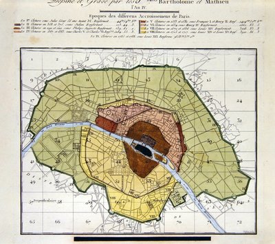 تفاصيل Atlas du Plan General de la Ville de Paris ، تظهر الإضافات المختلفة عبر التاريخ إلى المدينة بواسطة نوبل فيرنيكيت