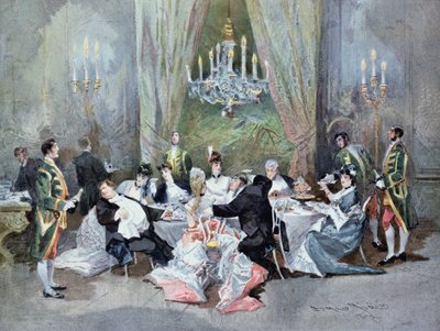 الفصل الثاني ، المشهد 10 من فيلم "Le Reveillon" للمؤلف هنري ميلهاك (1830-1897) ولودوفيك هاليفي (1834-1908) المنعقد في القصر الملكي ، 1872 بواسطة ادموند مورين