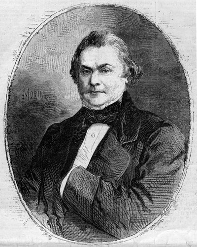 صورة لكلود ألفونس ديلانجل (1797-1869) ، قاضٍ وسياسي فرنسي. نقش مورين في "" العالم المصور "" رقم 63 بتاريخ 26 يونيو 1858. بواسطة ادموند مورين