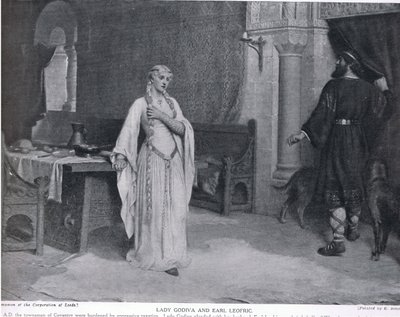 ليدي جوديفا وإيرل ليوفريك ، رسم توضيحي من "تاريخ الأمم لهاتشينسون" ، ج .1910 بواسطة ادموند بلير لايتون