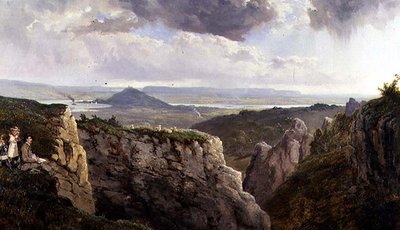 تتطلع Elbor Rocks نحو غلاستونبري ، مع الفنان ، EJ Niemann ، رسمها AF de Prades بواسطة إدموند جون نيمان