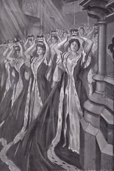Peeresses putting on their coronets at the coronation of Queen Alexandra, Consort of King Edward VII, Westminster Abbey, London بواسطة ادموند جوزيف (بعد) سوليفان
