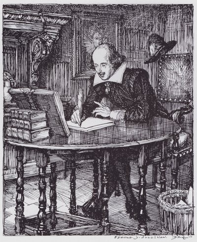 Shakespeare in his study (litho) بواسطة ادموند جوزيف (بعد) سوليفان