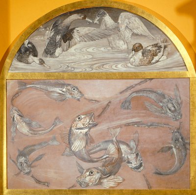 Diptych with fish and ducks in pond (tempera on card,) بواسطة إدواردو جيوجا