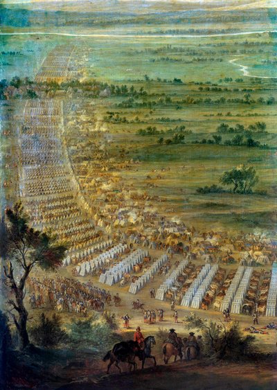 استولى لويس الرابع عشر (1638-1715) على بلدة دول إن فرانش كونت ، وتمثل التفاصيل 6/06/1674 المعسكر العسكري. لوحة جون بول (المعروفة حوالي 1675-1683). الشمس 2،29x3،3 م فرساي ، متحف القصر بواسطة إدوارد أنطوان رينارد