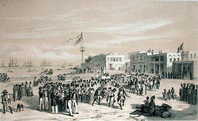 ساحة الحكومة ، جزيرة جوري ، السنغال ، حوالي 1840 (ليتو) بواسطة إدوارد أوجست نوسفو