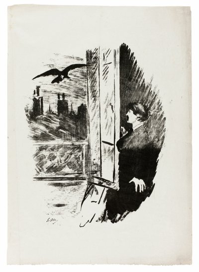 في النافذة ("افتح هنا ، ألقيت المصراع ...") ، من The Raven (Le Corbeau) بواسطة إدوارد مانيه